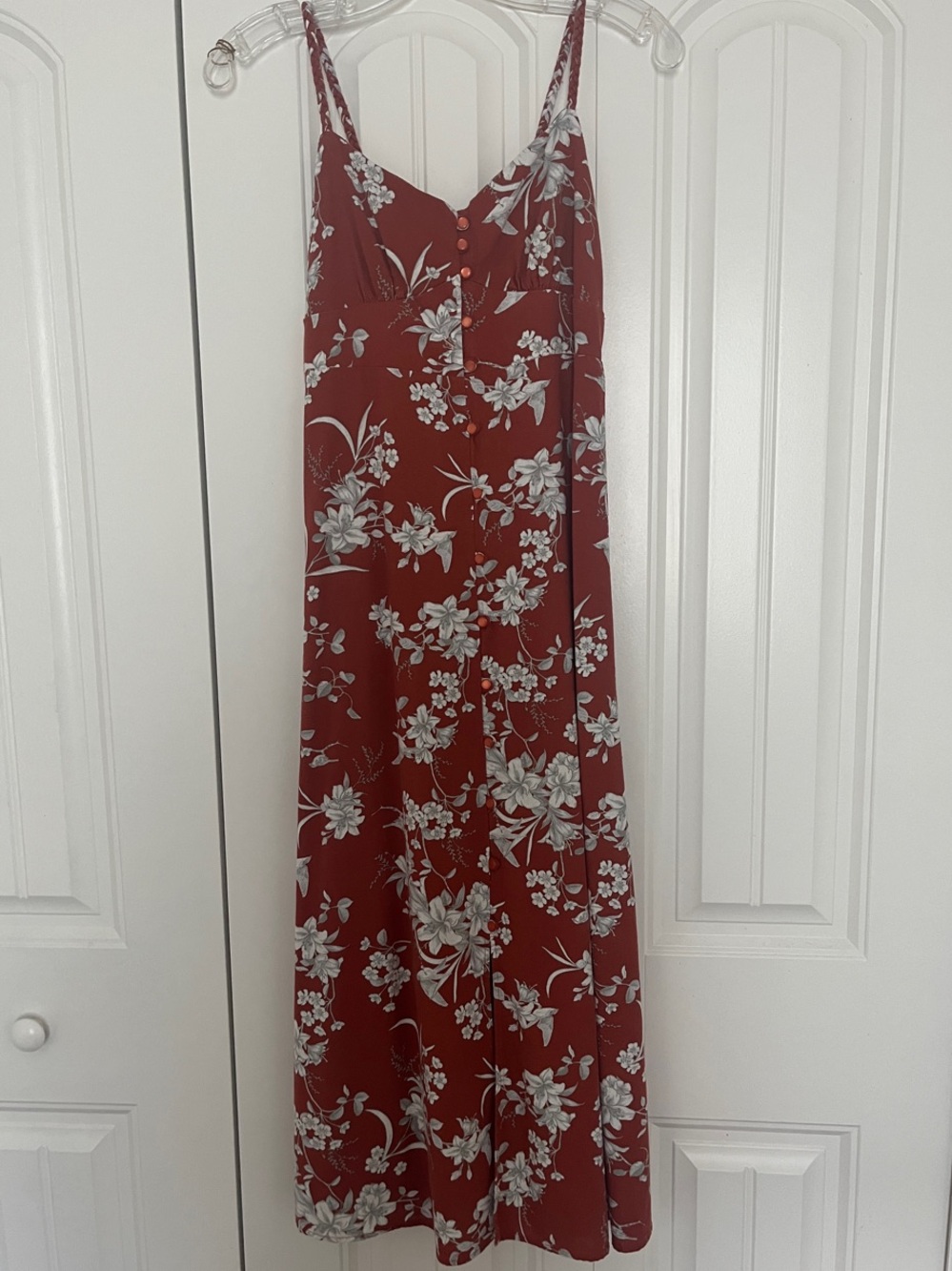 Floral Slip Midi Dress in Rust Red